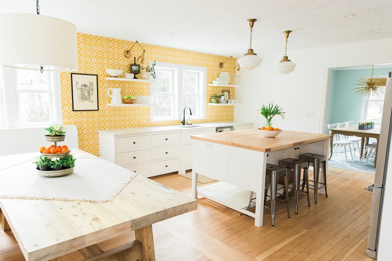 bright and cheerful yellow kitchen 