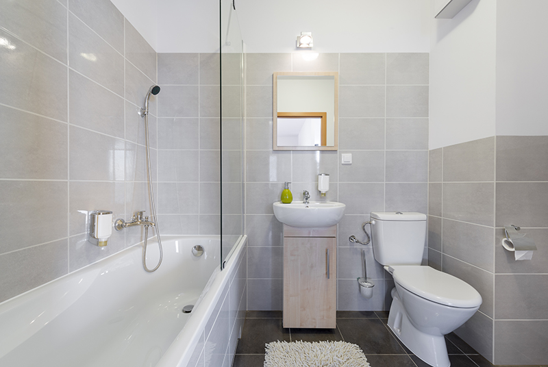 modern bathroom with gray tile