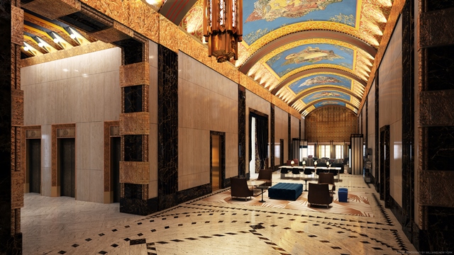 The art deco lobby at 100 Barclay.