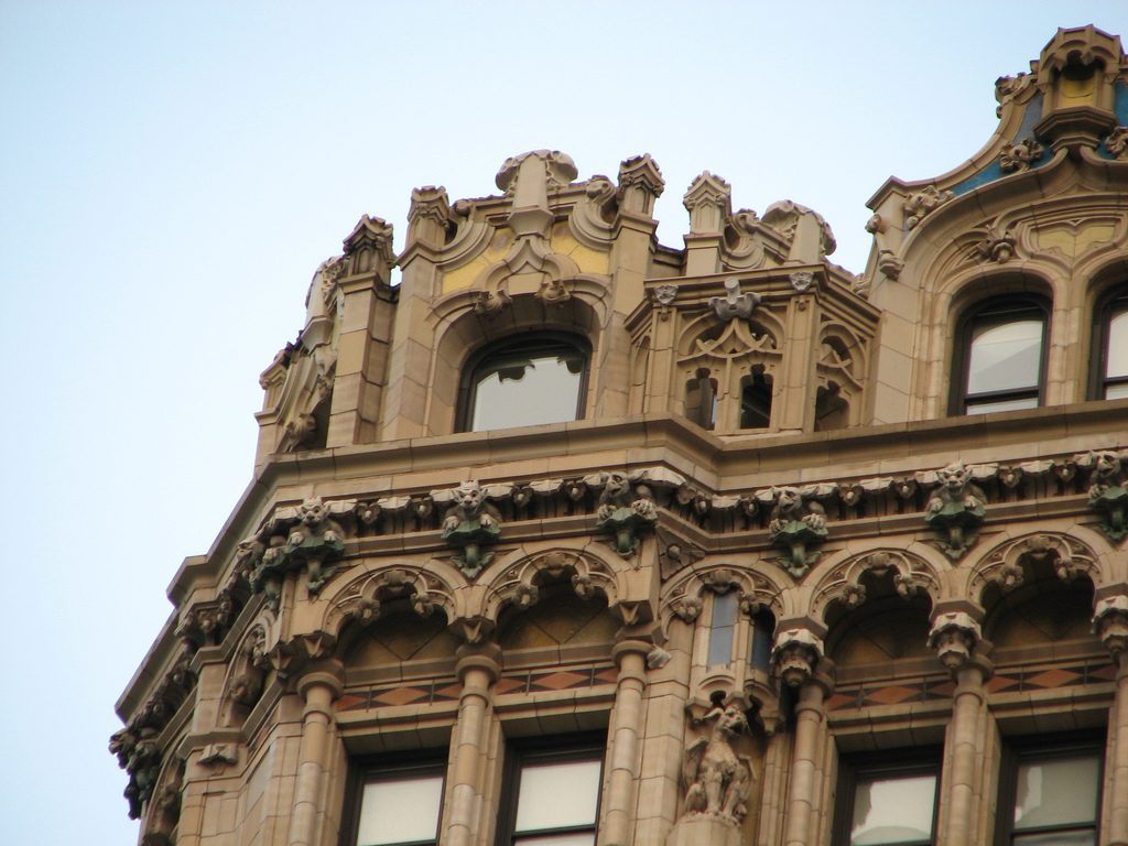 A closer look at the details on 90 West Street, including its distinctive gargoyles.Source: Michael Daddino via Flickr Creative Commons