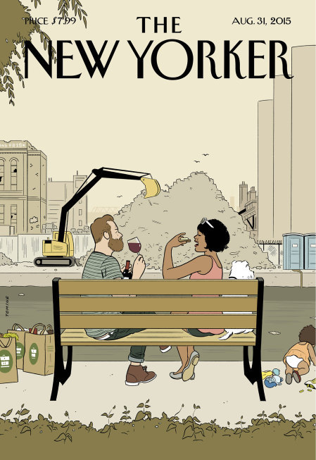The August 2015 cover of The New Yorker points out the irony of the proximity of Whole Foods to the fetid canal.