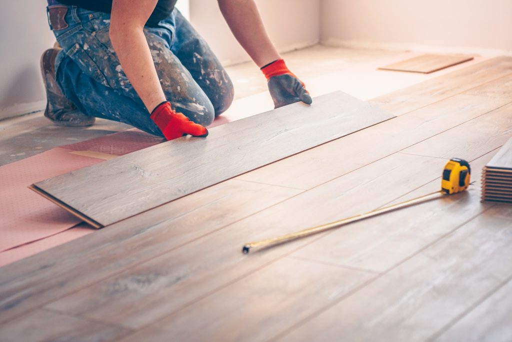 Photo of hardwood floor being installed
