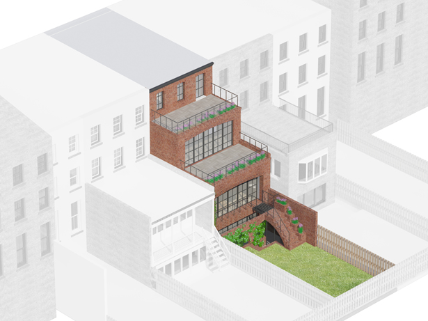 Renderings of a Brooklyn Heights townhouse and and a neighborhood elevation put together for review by the New York City Landmarks Preservation Commission