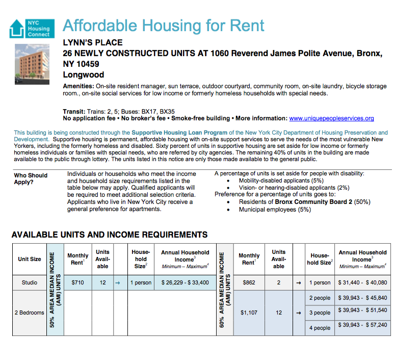 Information on Lynn's Place housing lottery