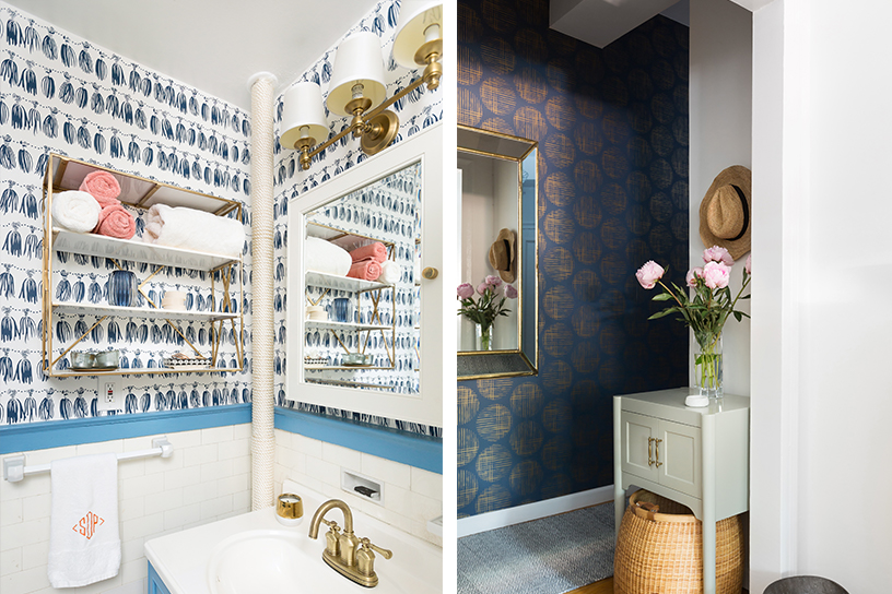 two photos of wallpaper suggestions by designer megan hopp