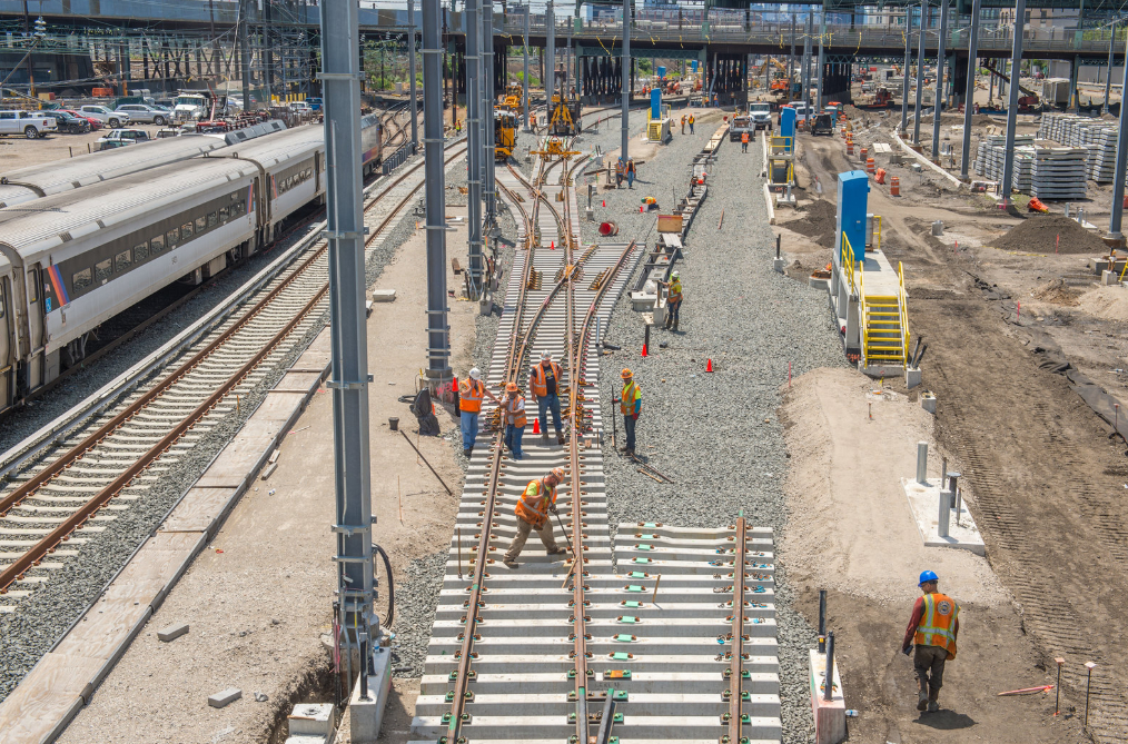 Photo of workers installing track for the east side access project