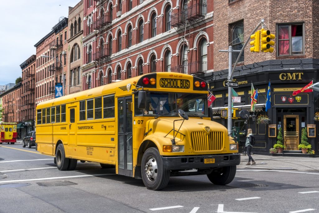 image of school bus on New York City streets