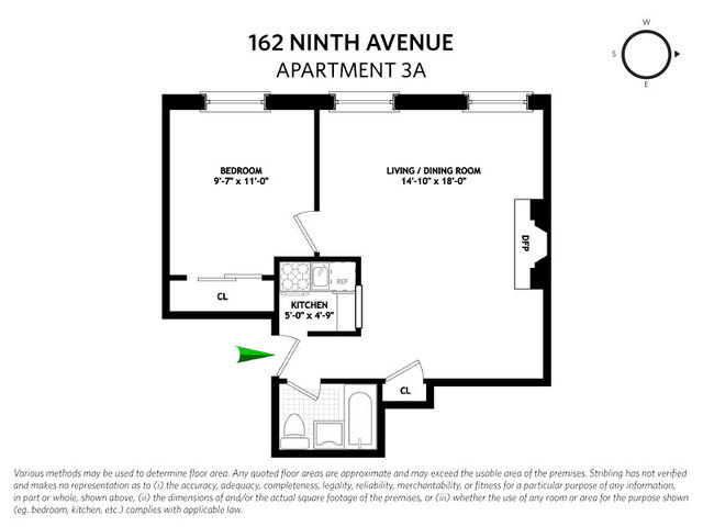Floor plan of apartment at 162 Ninth Avenue #3A