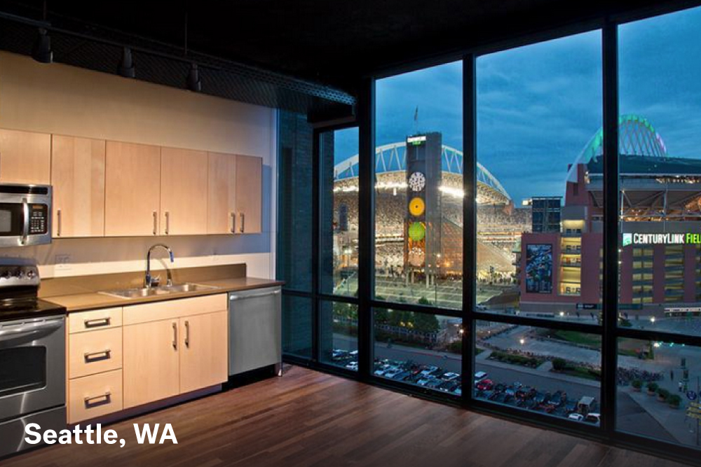 The Nolo stadium and city view apartments in Seattle, WA