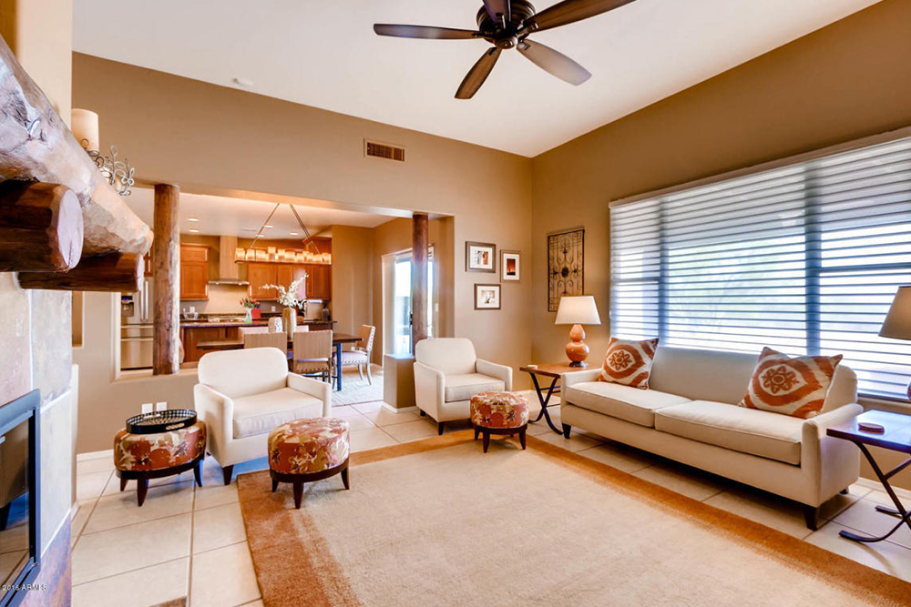 architecture styles living room with ceiling fan